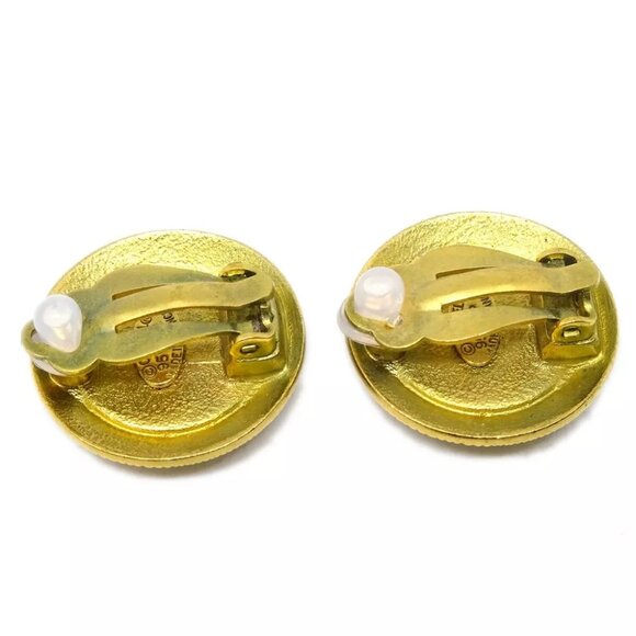 Chanel Gold Black Button Earrings Clip-On 95P - Picture 3 of 4